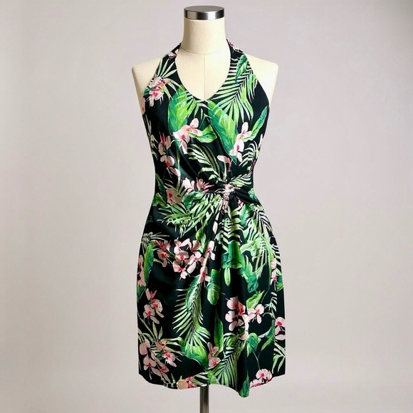 238 Tommy Bahama | NWT $148 Black Green Tropical Floral Halter Dress (Size XS) - Picture 4 of 16